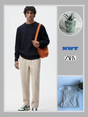 Zara - Men's Casual Elastic Waist Pants - Beige (M)